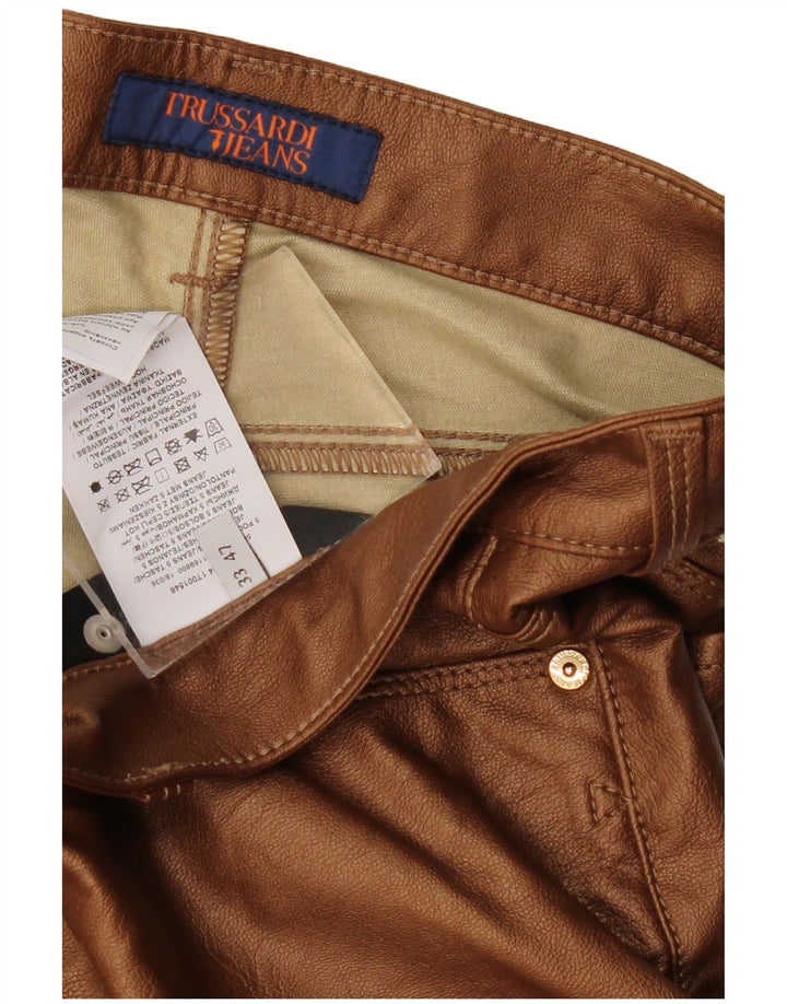 Calça feminina slim de couro sintético TRUSSARDI W33 L29 marrom viscose