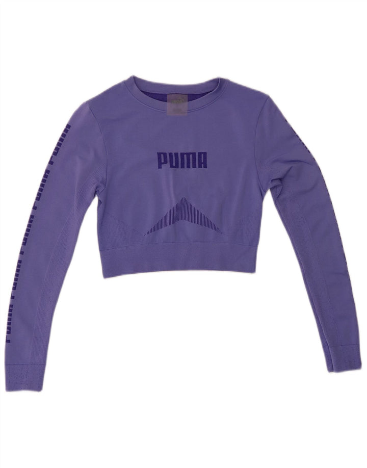 PUMA Womens Crop Graphic Top Manga Longa Reino Unido 8 Pequeno Roxo