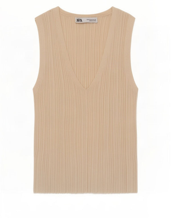 Zara Womens Vest Top UK 12 Médio Bege Viscose