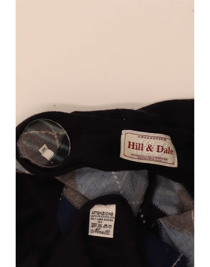 Suéter masculino vintage com decote em V IT 48 Médio Azul Marinho Argyle/Diamante