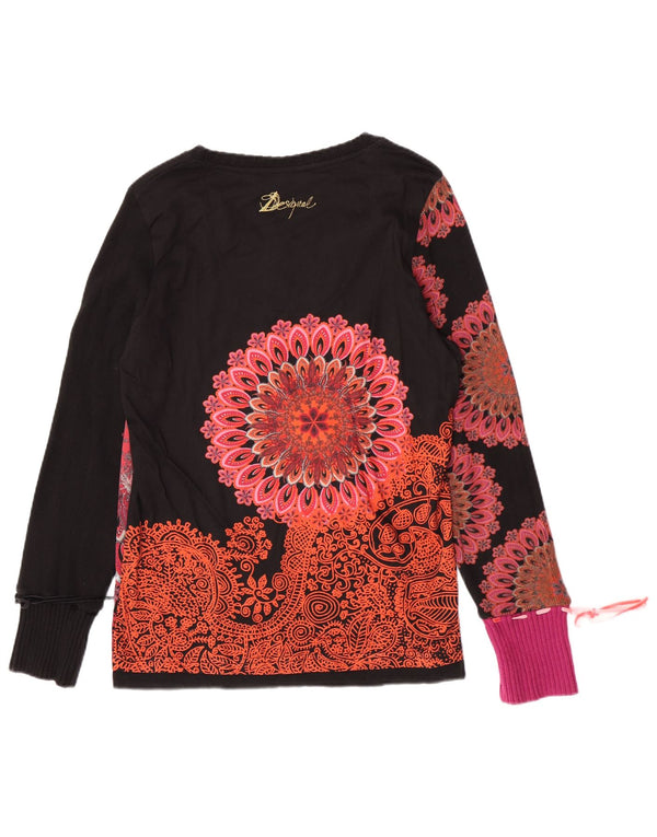 Desigual Top gráfico feminino manga comprida UK 20 2XL Preto Paisley