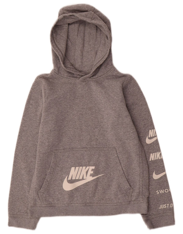 Suéter com capuz gráfico Nike Boys 12-13 anos grande algodão manchado cinza