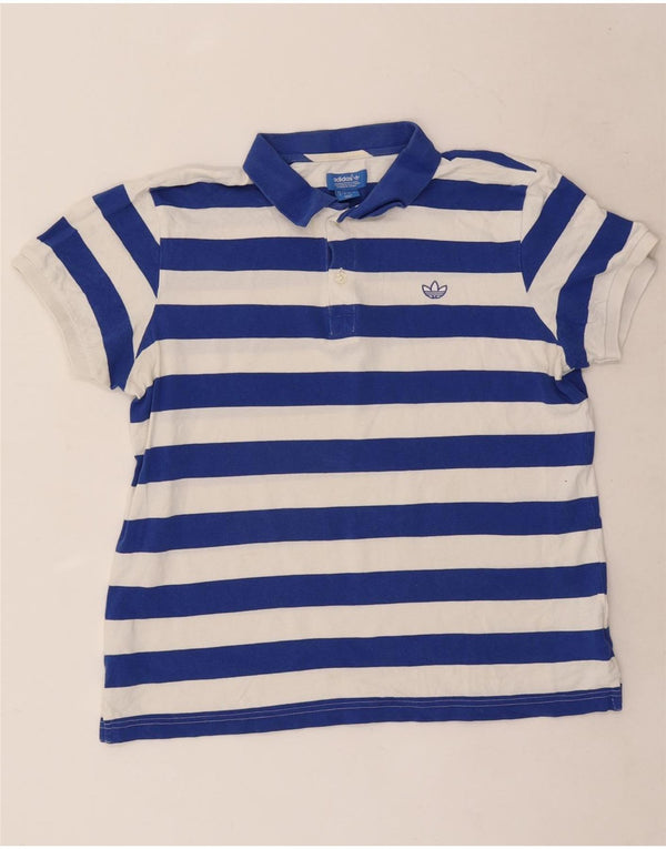 Camisa polo masculina Adidas grande algodão listrado azul