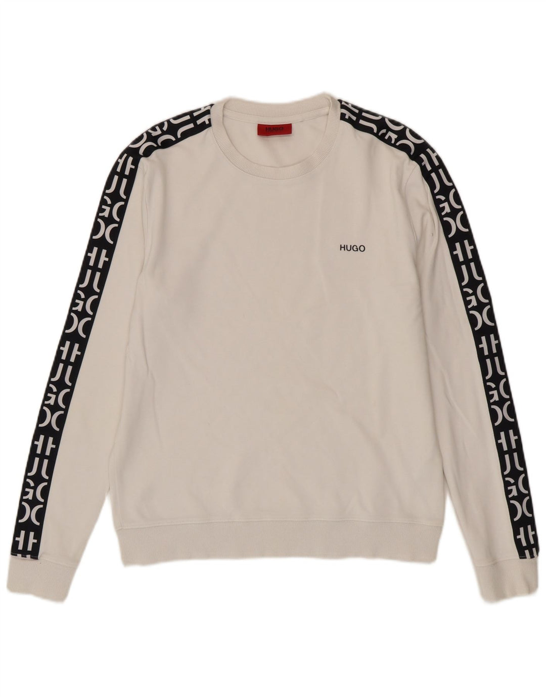 Hugo Boss moletom gráfico masculino jumper pequeno algodão colorblock branco