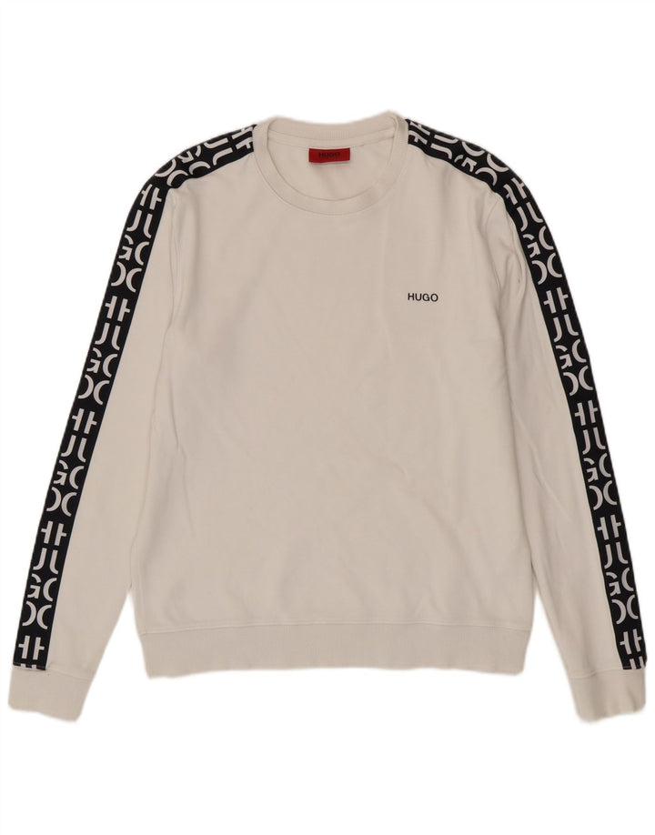 Hugo Boss moletom gráfico masculino jumper pequeno algodão colorblock branco
