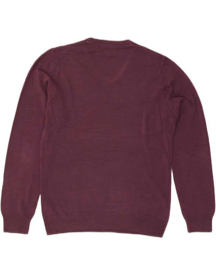 Suéter masculino Marks & Spencer com ajuste regular e decote em V médio Borgonha