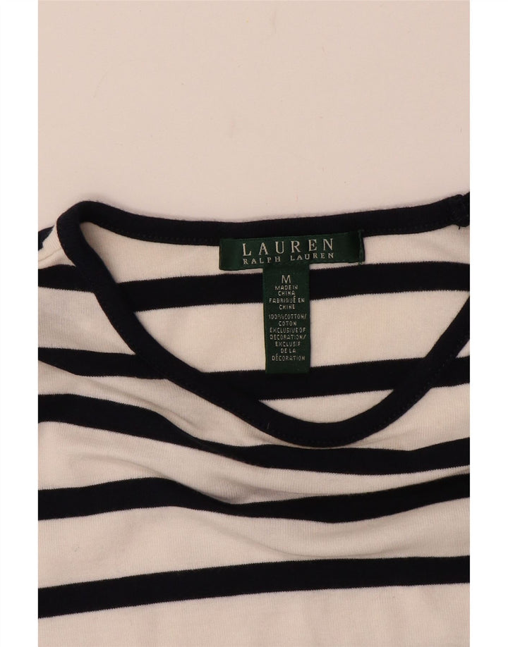 Top feminino RALPH LAUREN manga comprida UK 12 algodão listrado branco médio