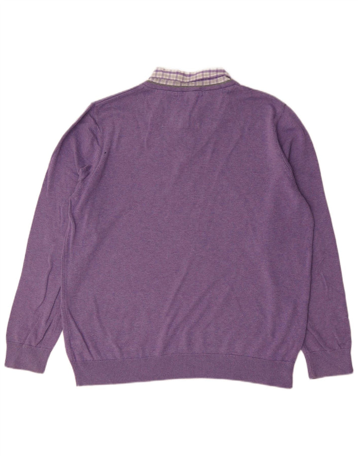 Suéter masculino Marks & Spencer com decote em V grande algodão roxo