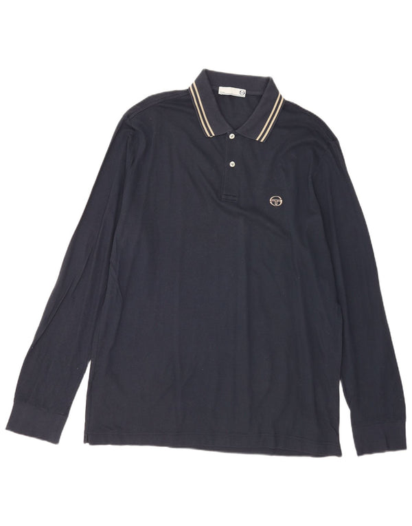 SERGIO TACCHINI Camisa polo masculina Milano de manga comprida 2XL listrada azul marinho