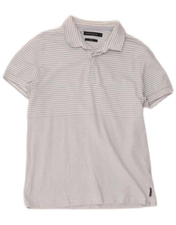 Camisa polo masculina slim da French Connection grande algodão listrado azul