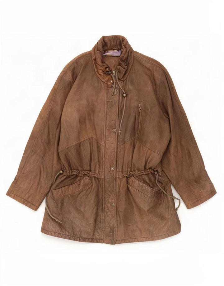 Casaco de couro feminino vintage EU 40 marrom médio