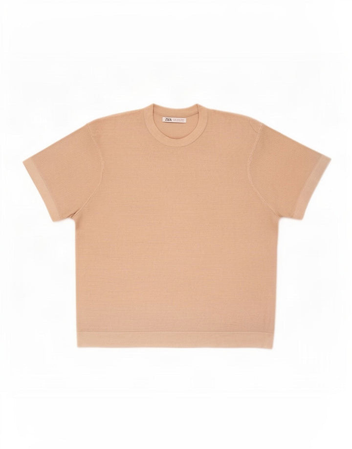 Camiseta masculina Zara Top pequeno algodão bege