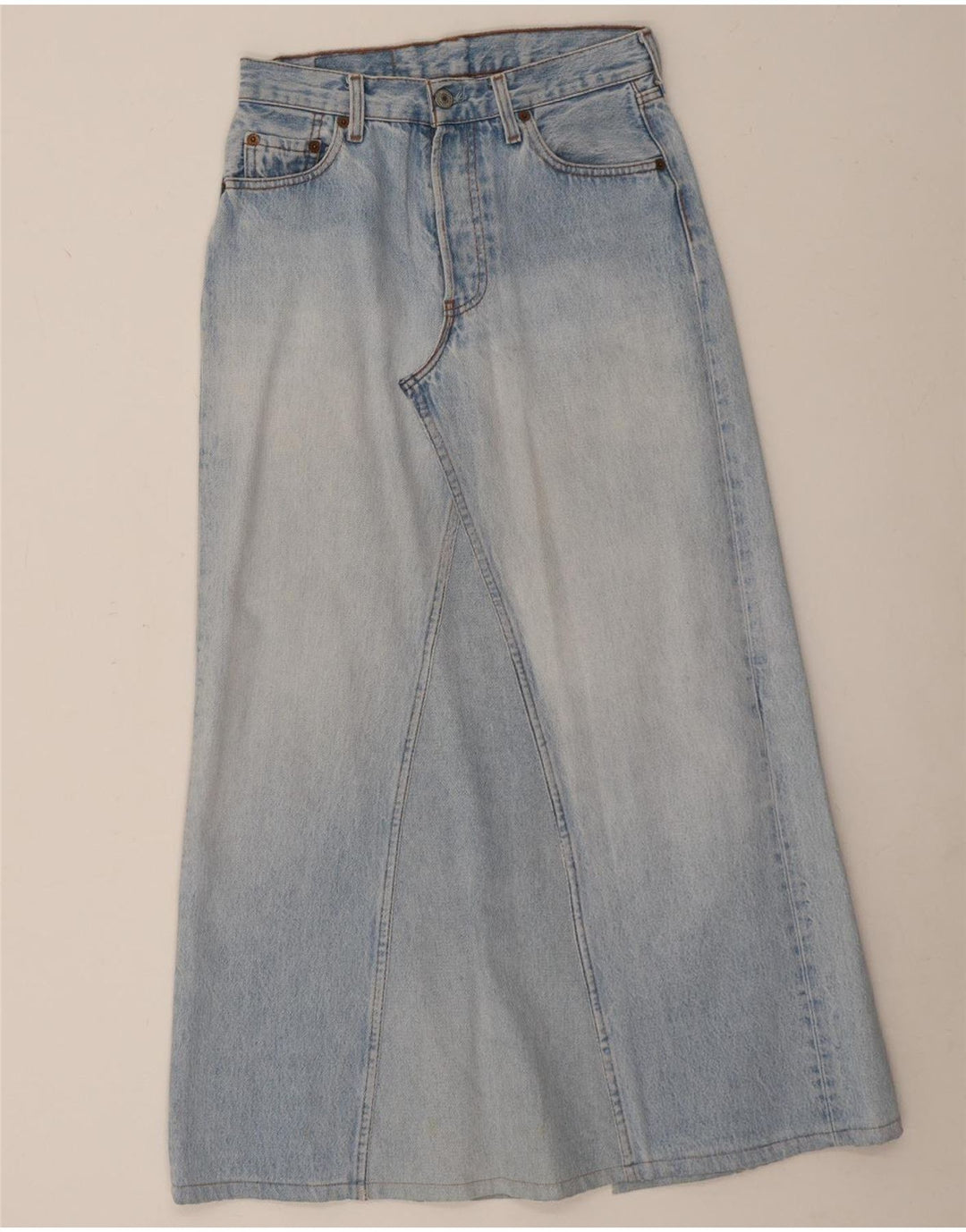 Saia jeans feminina Levi's 501 Midi W29 pequena azul algodão