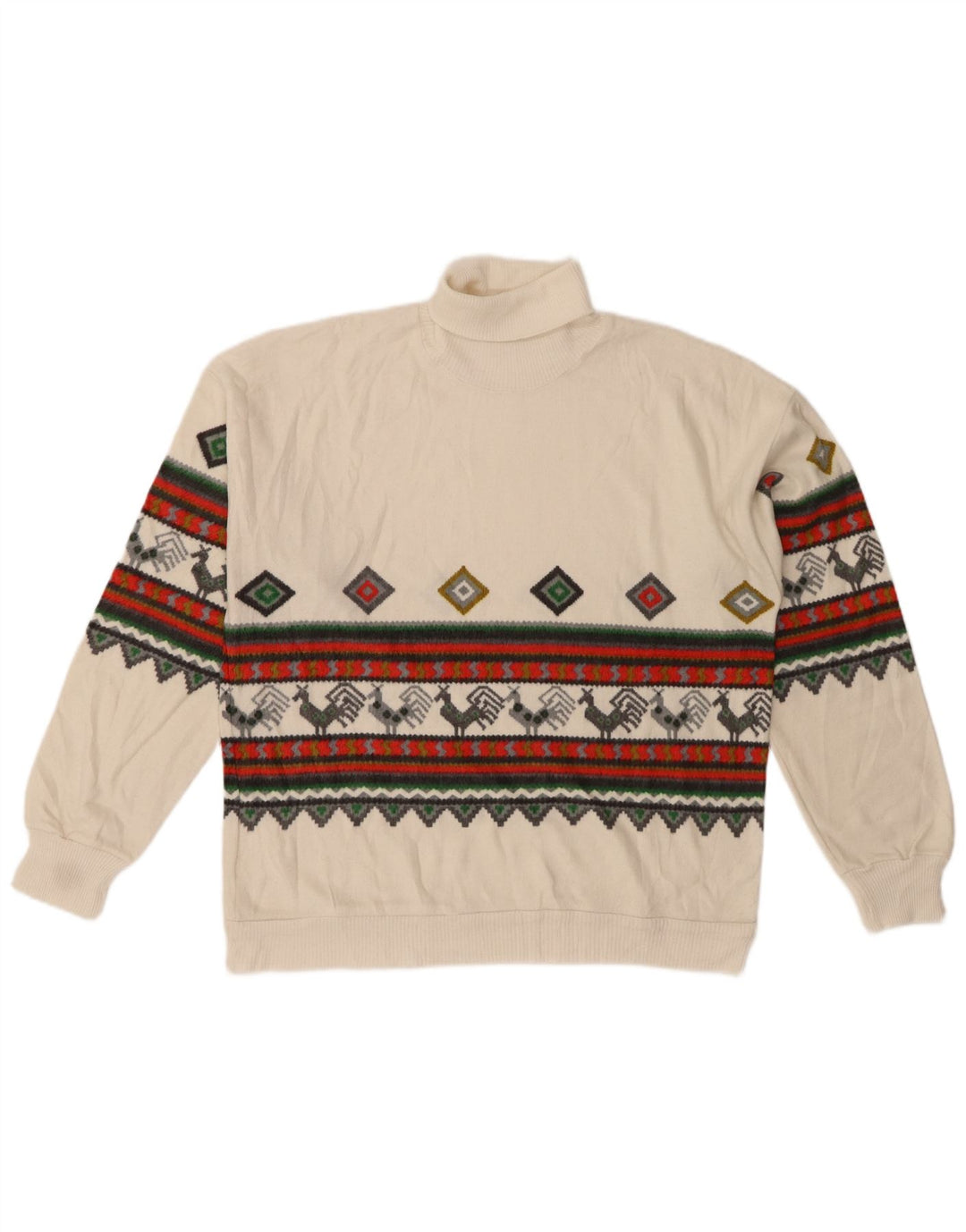 Suéter feminino vintage com gola redonda IT 44/46 médio branco poliacrílico