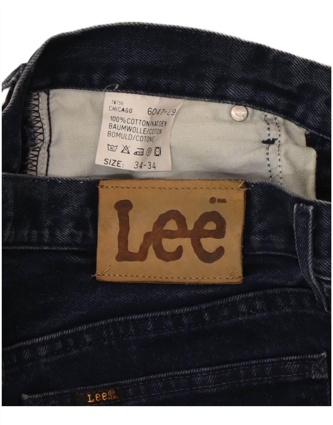 Lee Mens Chicago Straight Jeans W34 L28 Azul Marinho Algodão