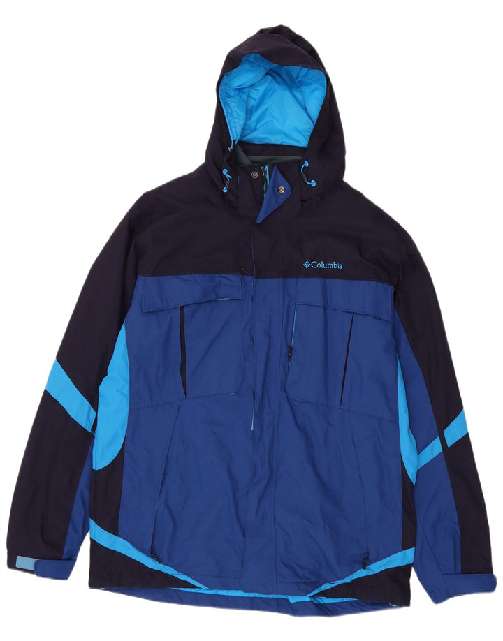 Jaqueta de chuva com capuz Columbia masculina Interchange UK 40 grande bloco colorido azul