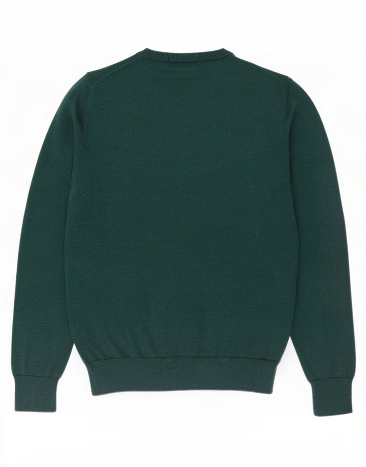 Suéter masculino Marks & Spencer com decote em V, algodão verde médio