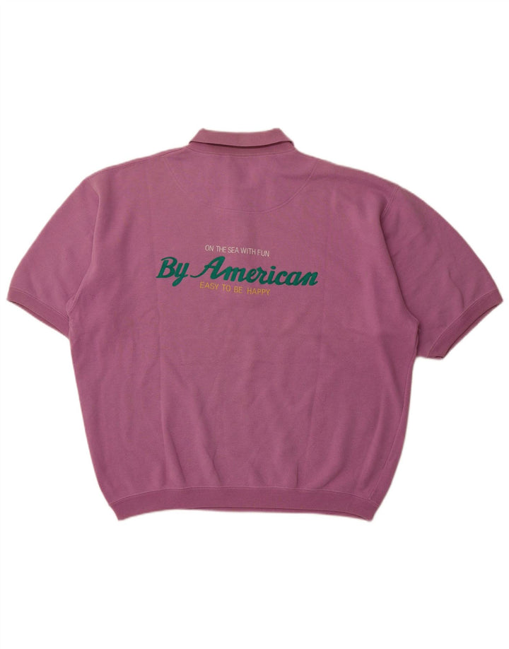 BY AMERICAN Suéter masculino com gola polo gráfica grande roxo