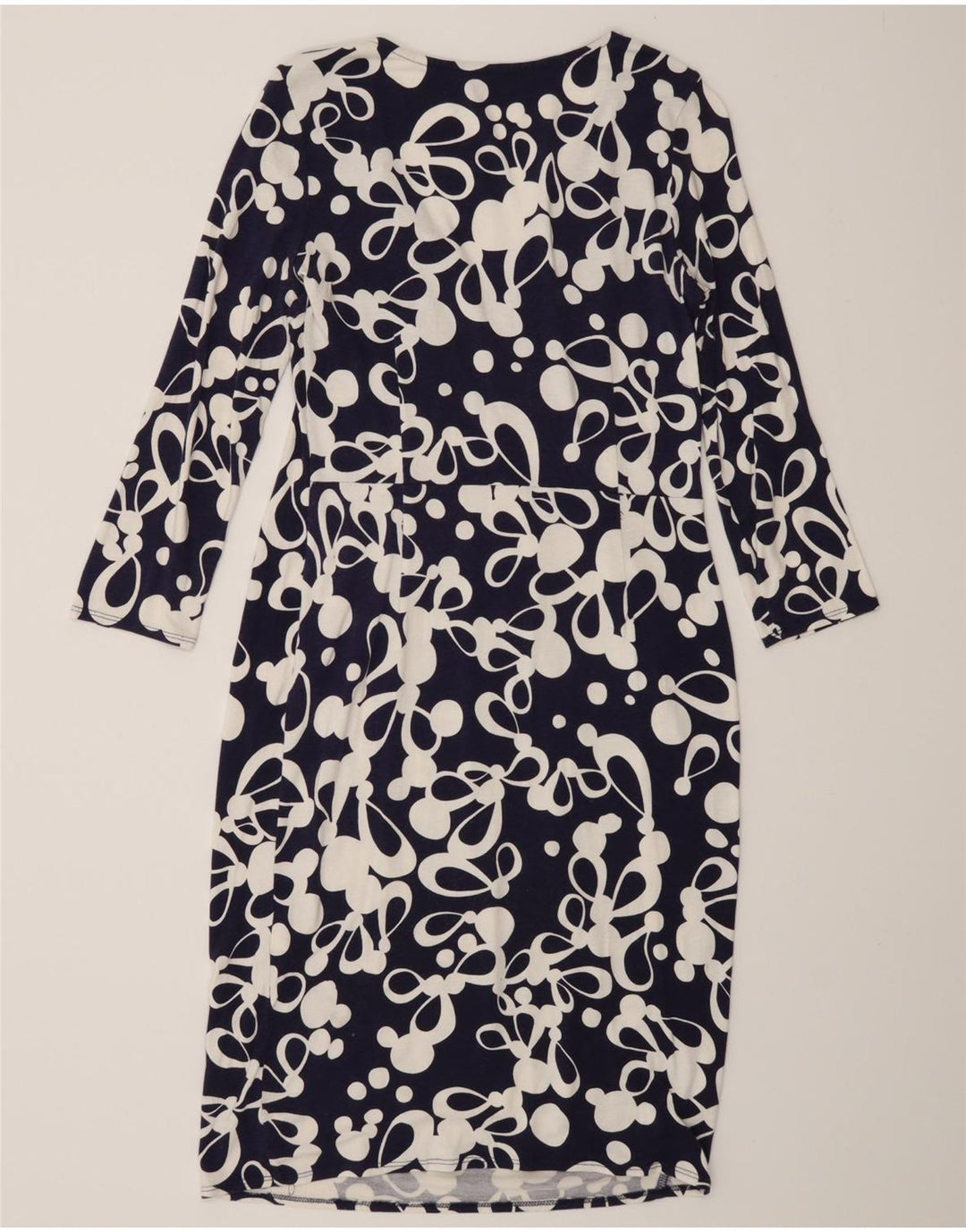 Vestido feminino com bainha com padrão abstrato Fase Eight Reino Unido 12 médio azul marinho