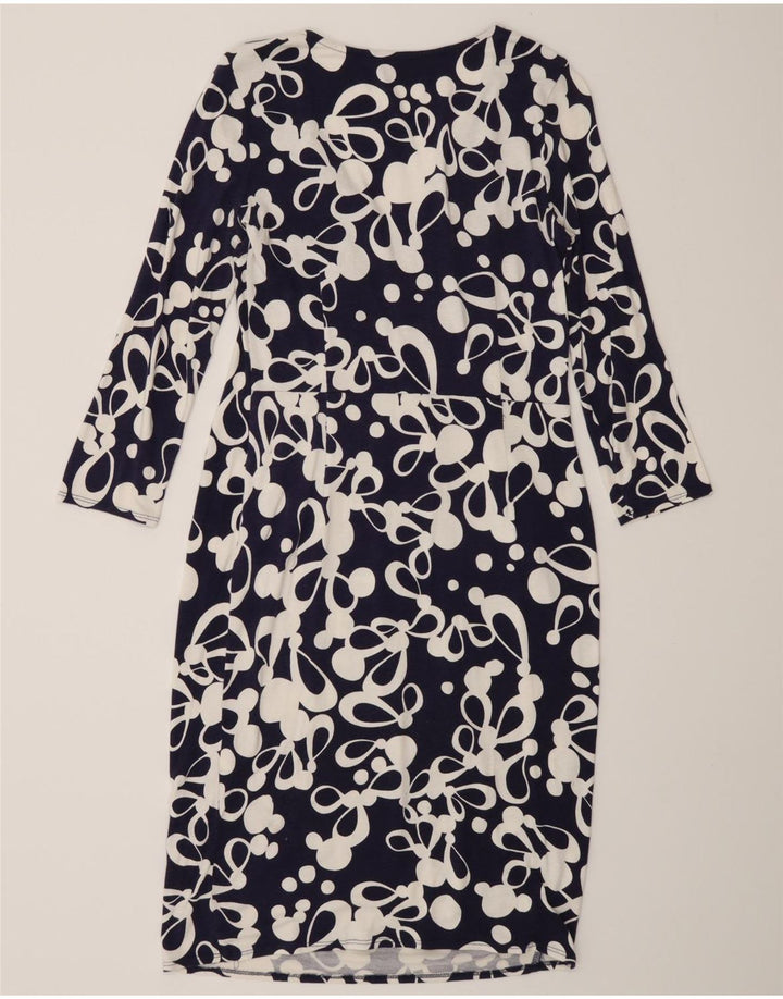 Vestido feminino com bainha com padrão abstrato Fase Eight Reino Unido 12 médio azul marinho