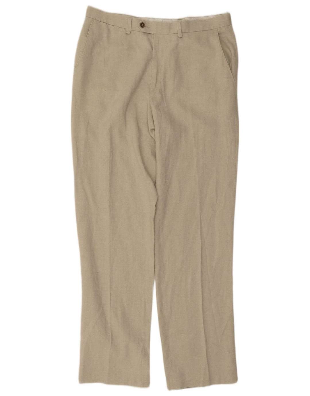 Calça masculina de ajuste regular Marks & Spencer W34 L33 linho bege