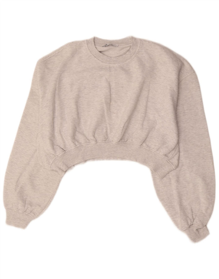 Zara Womens Crop Oversized Moletom Jumper Reino Unido 14 Médio Cinza