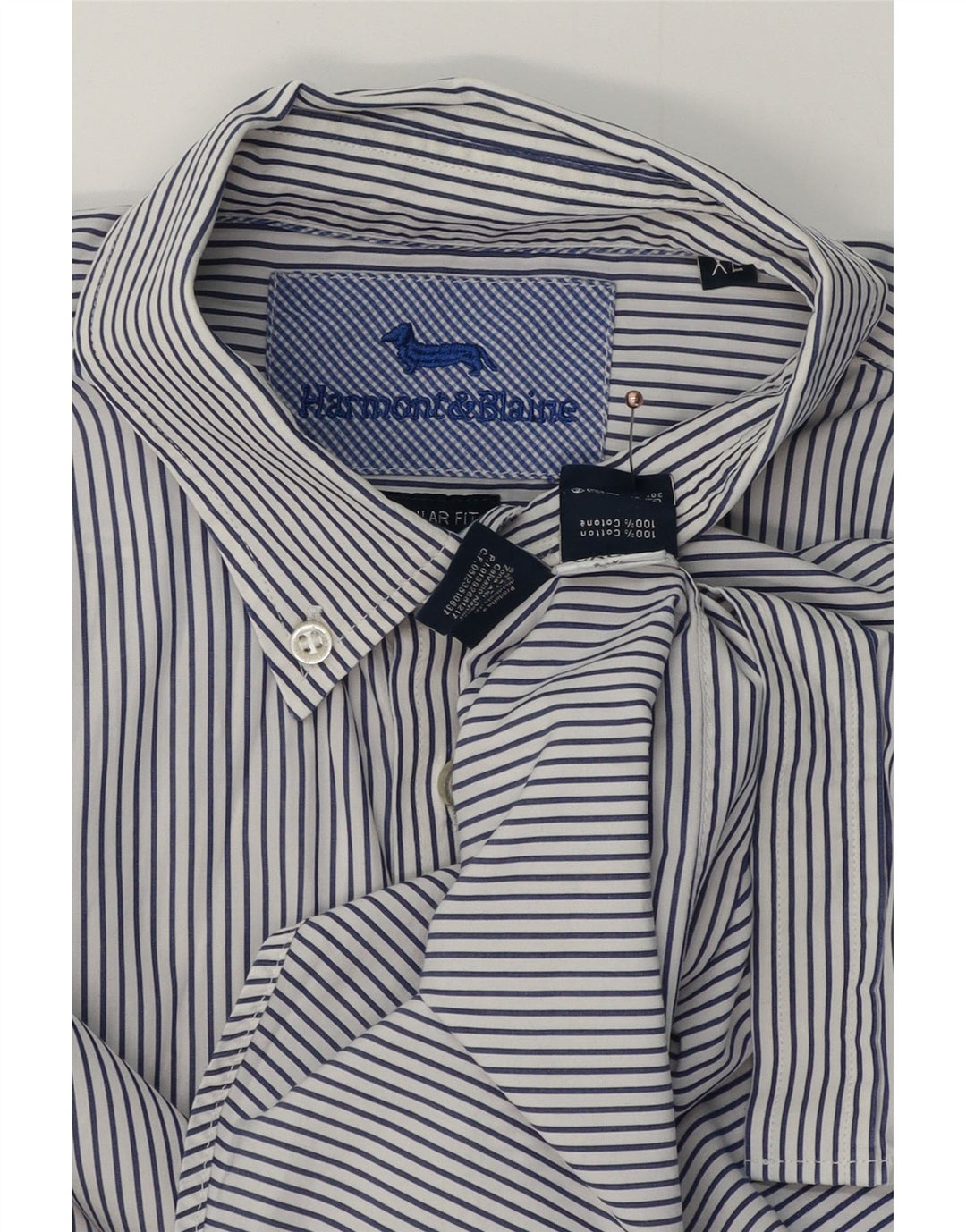 Camisa masculina de ajuste regular HARMONT & BLAINE XL azul risca de giz algodão