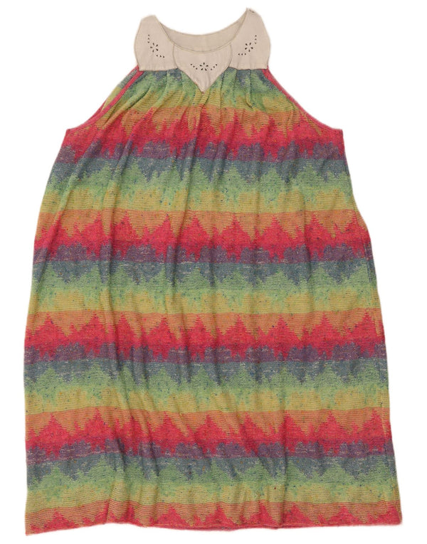 Vestido básico feminino vintage sem mangas UK 12 médio listrado multicolorido