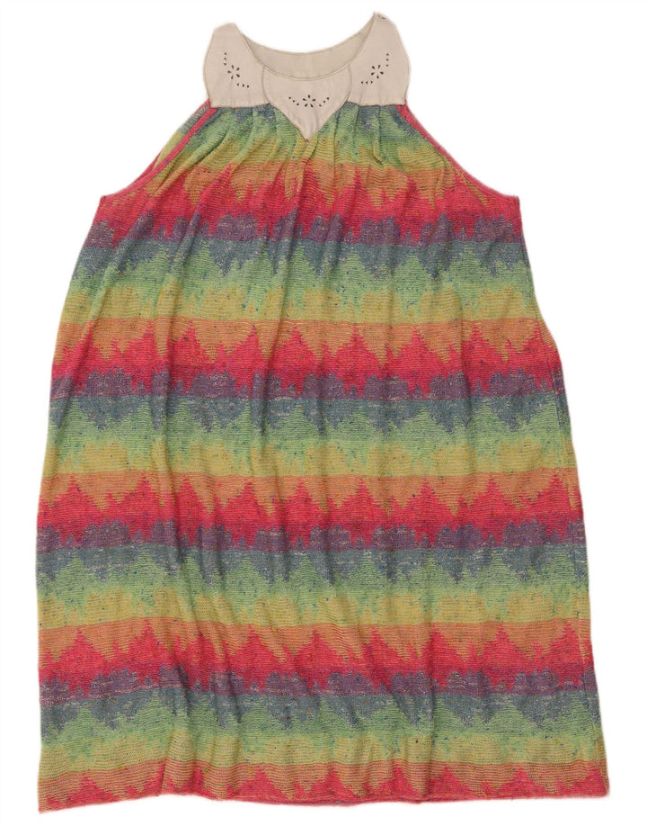 Vestido básico feminino vintage sem mangas UK 12 médio listrado multicolorido