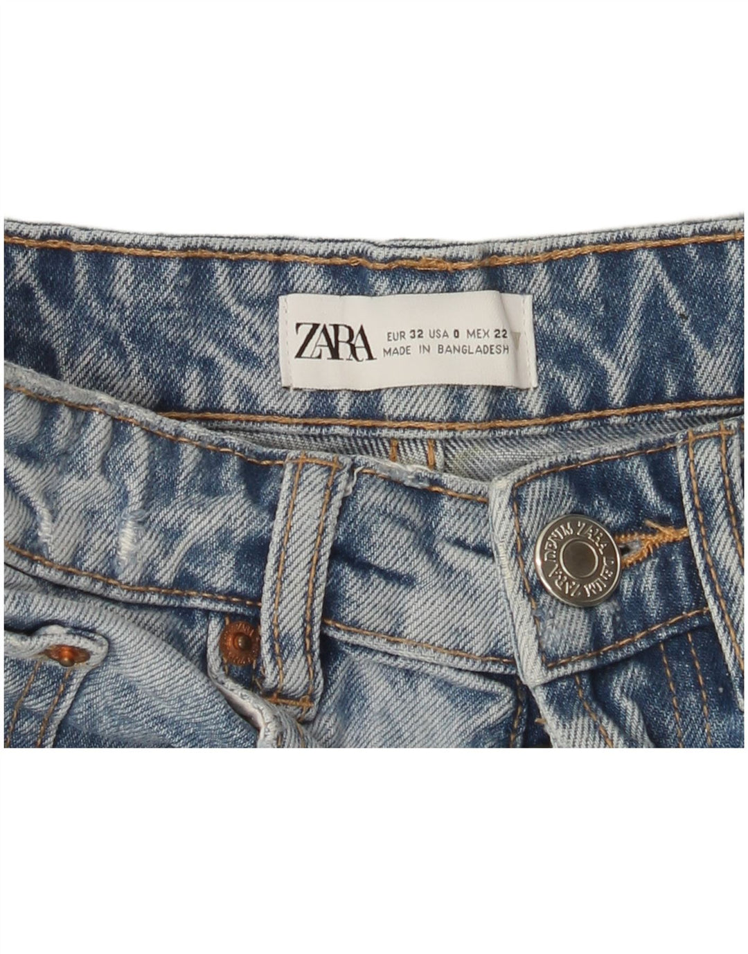 ZARA Shorts jeans feminino desgastado EUA 0 XS W22 azul