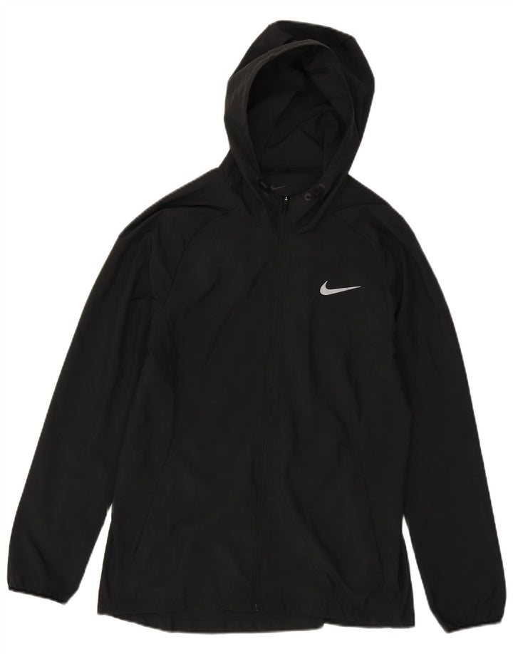 Jaqueta de chuva feminina Nike com capuz UK 12 poliéster preto médio