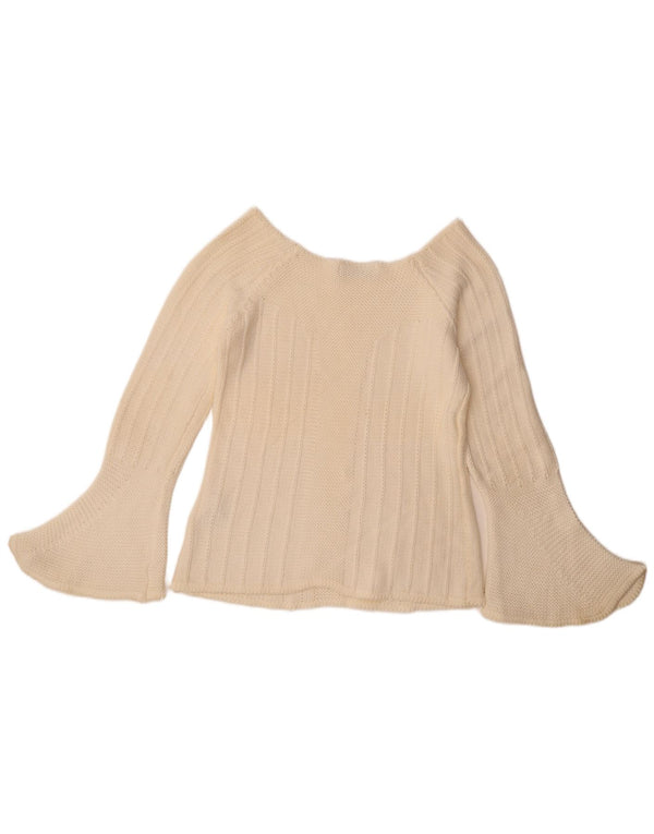 Zara Suéter feminino cropped com gola canoa Reino Unido 14 grande algodão branco