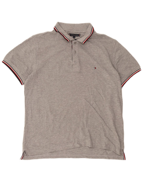 Camisa polo masculina Tommy Hilfiger Slim Fit XL cinza manchado de algodão