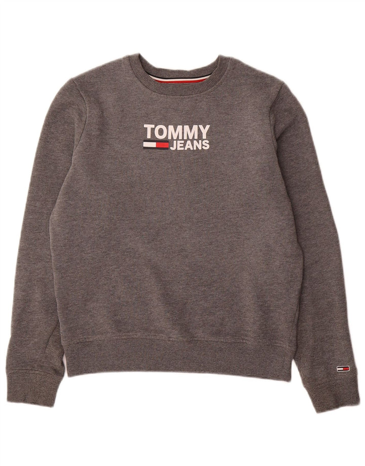 TOMMY HILFIGER Suéter gráfico oversized feminino UK 6 XS cinza