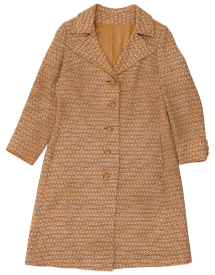 Sobretudo feminino vintage UK 10 pequeno bege geométrico