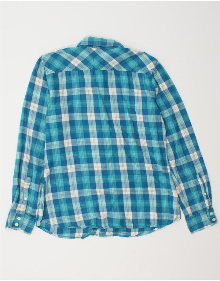 Camisa feminina de flanela EDDIE BAUER Reino Unido 10 algodão xadrez azul pequeno