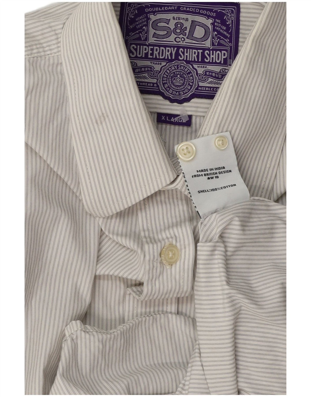 Camisa masculina SUPERDRY XL listrada branca de algodão