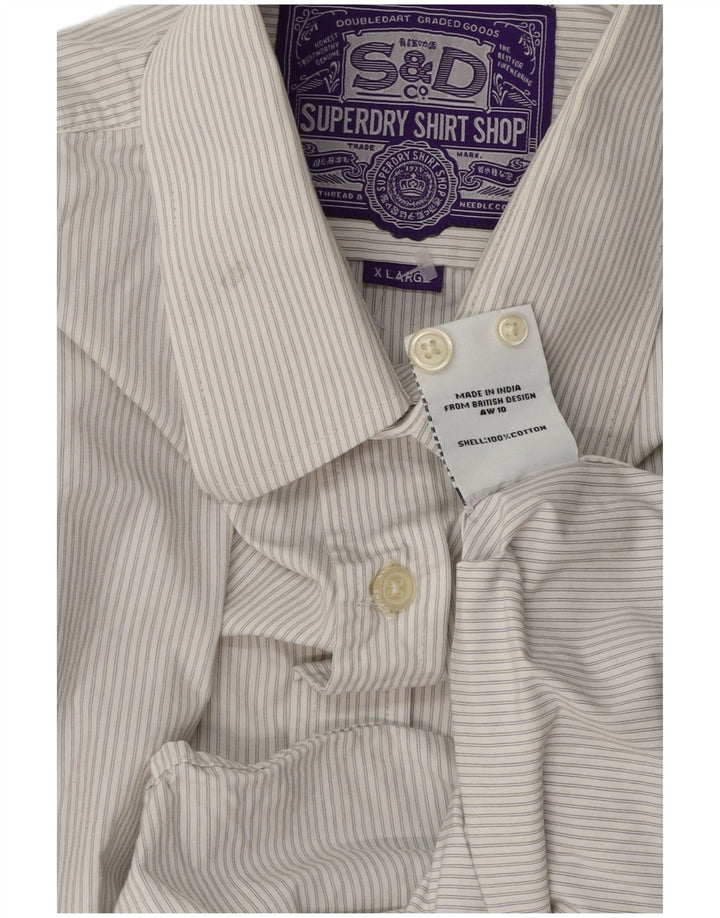 Camisa masculina SUPERDRY XL listrada branca de algodão