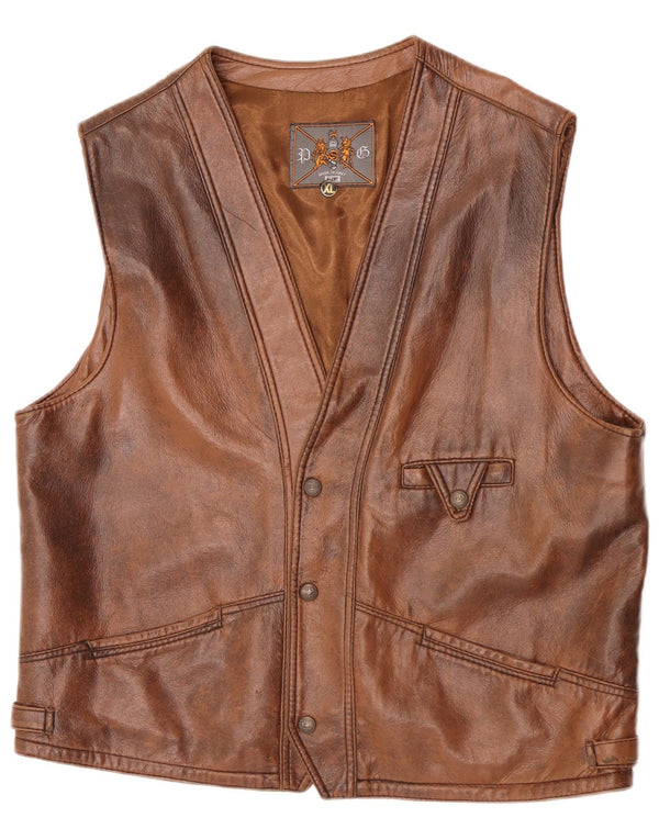 Colete de couro masculino vintage XL marrom
