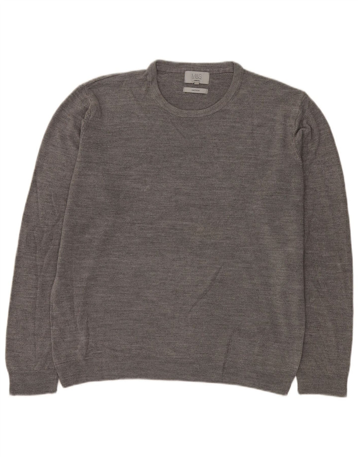 Suéter masculino Marks & Spencer de ajuste regular com gola redonda XL cinza acrílico