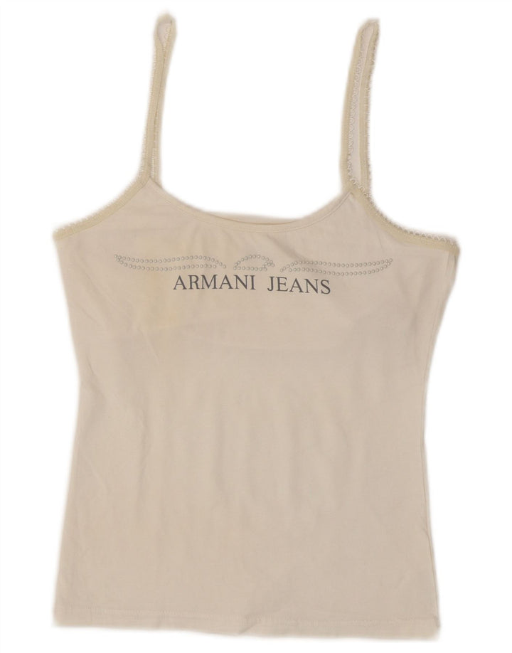 Armani Jeans Feminino Graphic Crop Cami Top Reino Unido 8 Pequeno Branco