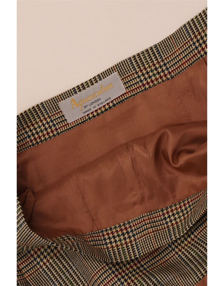 Aquascutum saia reta feminina W32 grande marrom houndstooth