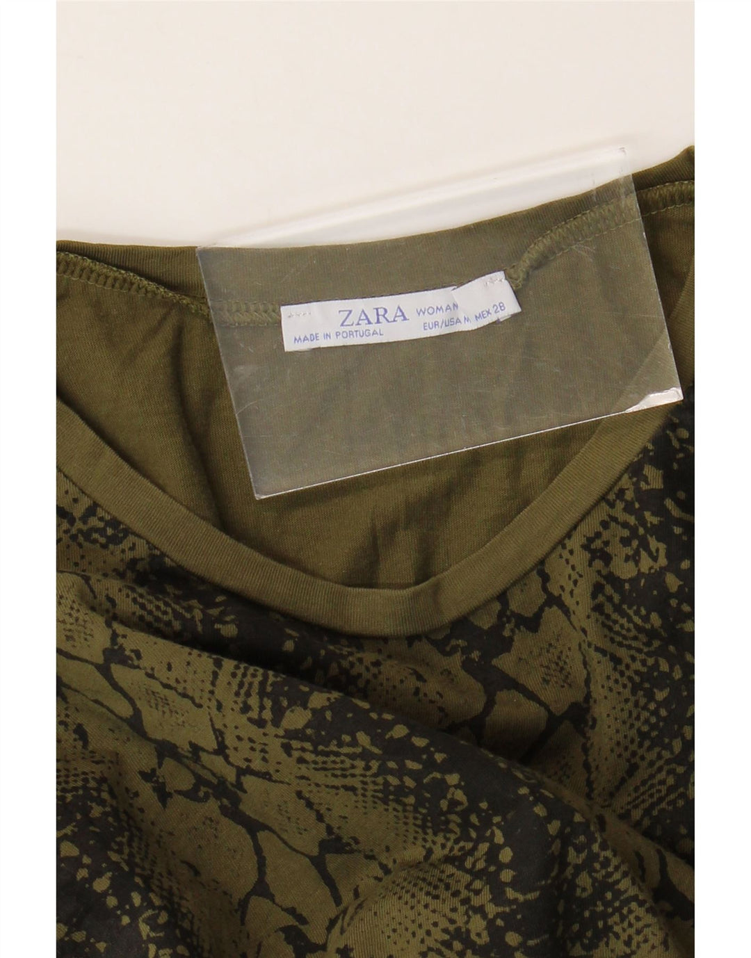 Camiseta feminina ZARA UK 12 médio cáqui estampa animal