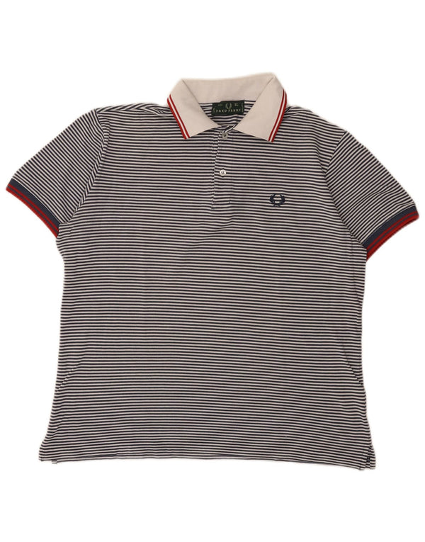 Camisa polo masculina Fred Perry XL azul marinho listrado algodão