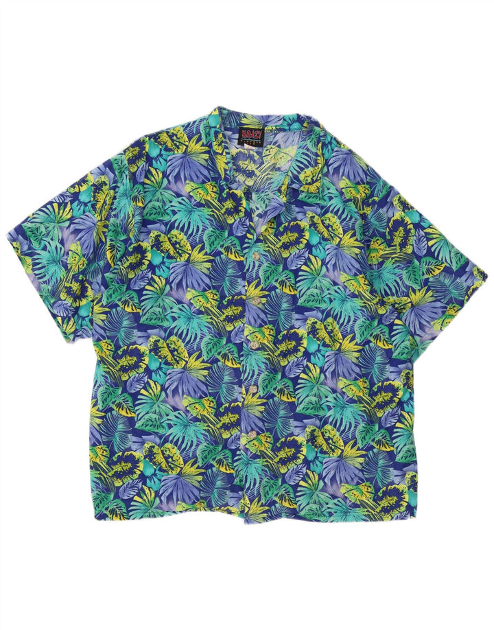 Camisa masculina de manga curta Krazy grande azul floral algodão havaiano
