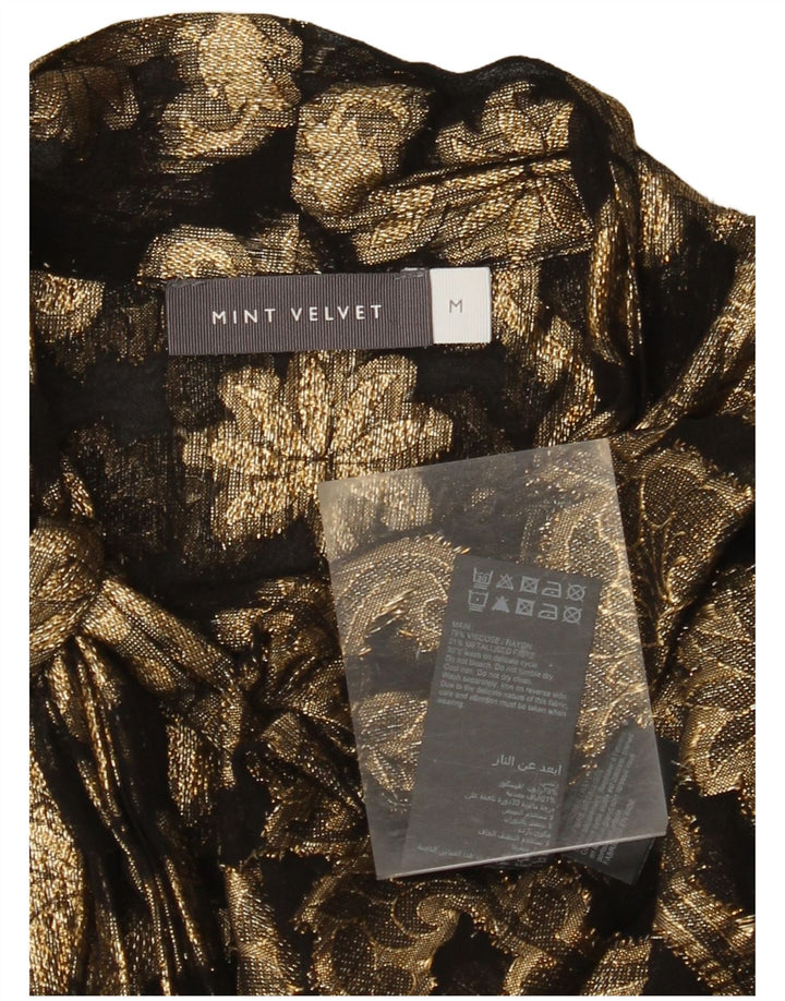 Blusa feminina MINT VELVET com gravata frontal Reino Unido 14 viscose floral dourada média