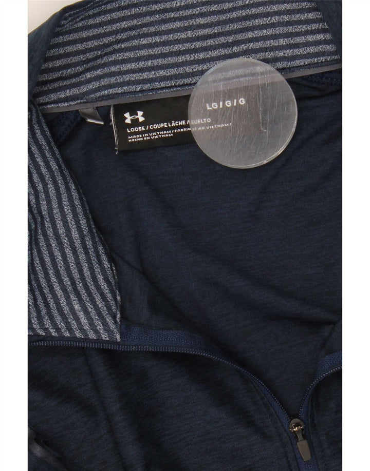 Under Armour Mens Zip Neck Pulôver Treino Top Grande Azul Marinho Salpicado