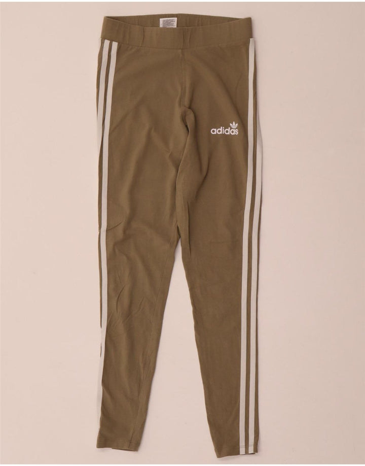 ADIDAS Womens Leggings UK 8 Small Khaki Cotton