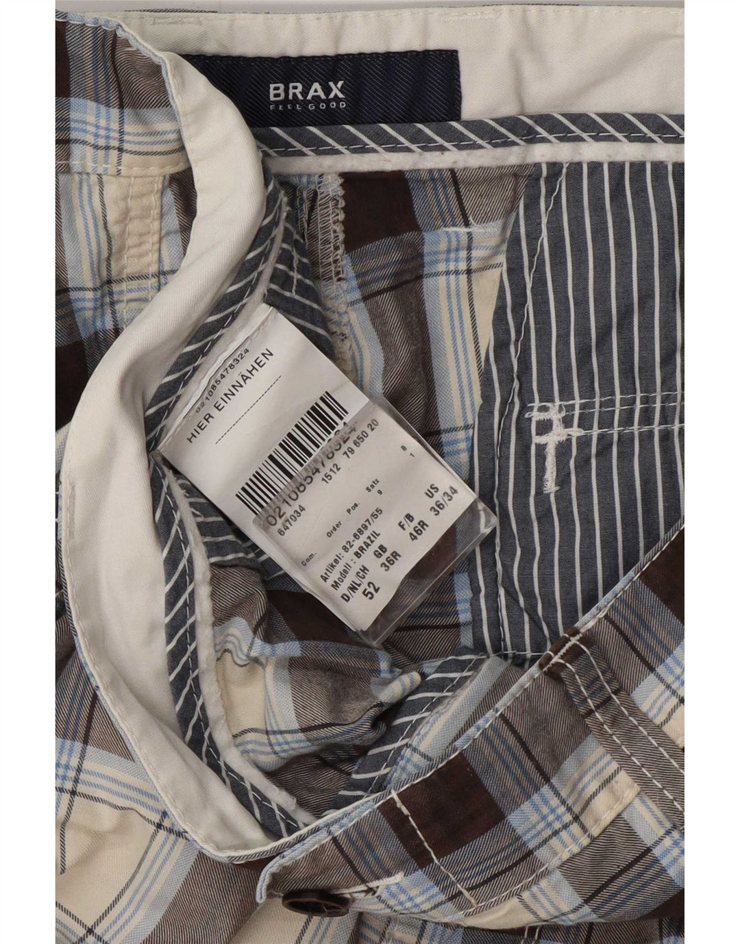 Shorts cargo masculino Brax W36 grande algodão xadrez bege
