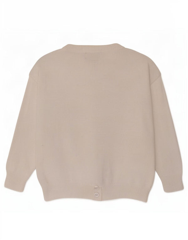 Suéter cardigã feminino vintage Reino Unido 14 algodão floral branco médio